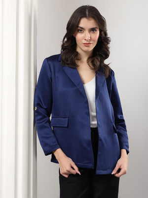 KOTTY Solid Mandarin Casual Women Blazer(Blue)