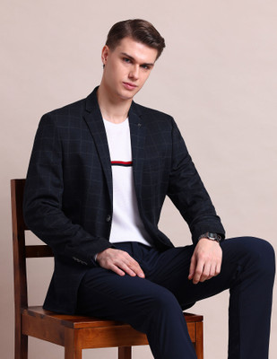 ARROW Checkered Single Breasted Casual Men Blazer(Blue)
