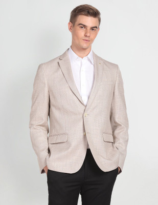 ARROW Solid Single Breasted Formal Men Blazer(Beige)