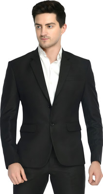 FIVEFEB Solid Single Breasted Formal, Party, Wedding Men Blazer(Black)