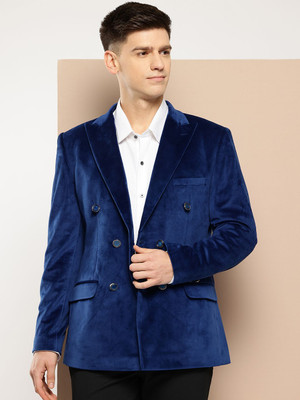 INVICTUS Solid Double Breasted Party Men Blazer(Blue)