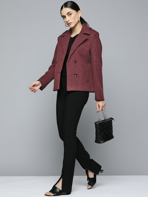 CHEMISTRY-Solid-Single-Breasted-Casual-Women-Blazer-Maroon