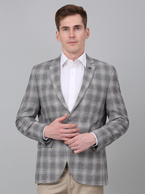 CANTABIL Checkered Single Breasted Formal Men Blazer(Grey)