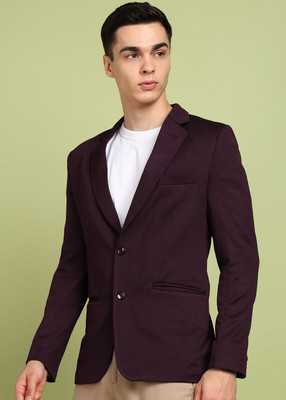 FUBAR Solid Single Breasted Party Men Blazer(Purple)