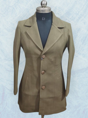 Pepzo Solid Double Breasted Casual Women Blazer(Green)