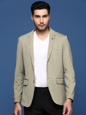 SHOWOFFFF Solid Single Breasted Formal Men Blazer(Green)