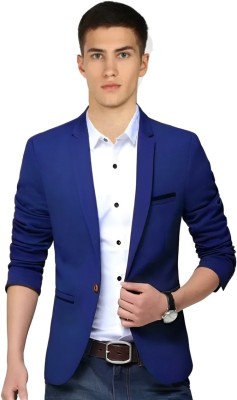 Darbar In Solid Single Breasted Formal, Party, Festive & Wedding Men Blazer(Blue)