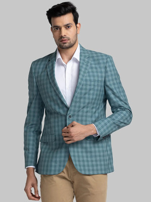 Raymond Checkered Single Breasted Casual Men Blazer(Green)