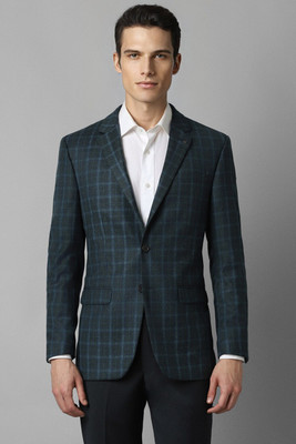 LOUIS PHILIPPE Checkered Single Breasted Formal Men Blazer(Green)