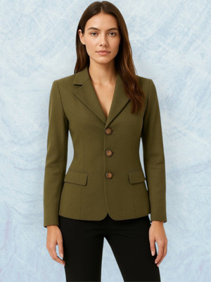Pepzo Solid Double Breasted Casual Women Blazer(Green)