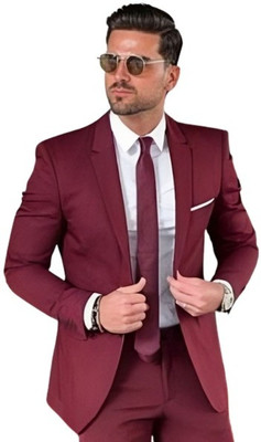 HUMJOLI FASHION Solid Single Breasted Casual, Formal, Party, Festive & Wedding Men Blazer(Maroon)