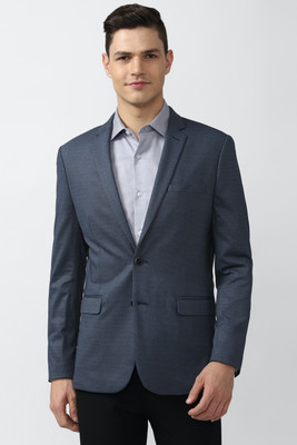 PETER ENGLAND Self Design Single Breasted Formal Men Blazer(Dark Blue)