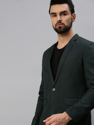 SHOWOFFFF Solid Single Breasted Party Men Blazer(Dark Green)