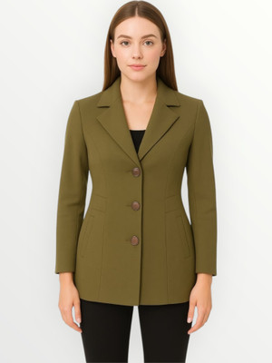Pepzo Solid Double Breasted Casual Women Blazer(Green)