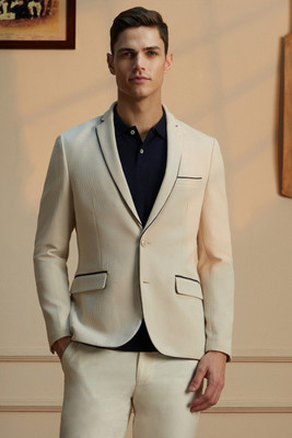 PETER ENGLAND Solid Single Breasted Formal Men Blazer(Beige)