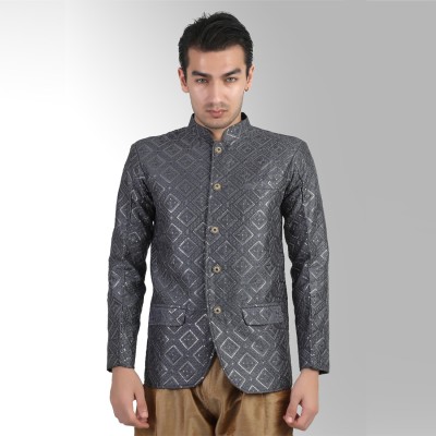 AVAETA Embroidered, Self Design Bandhgala Festive & Wedding, Party Men Blazer(Grey)