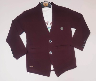 Bio Fashion Solid Single Breasted Party Boys Blazer(Maroon)