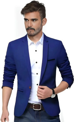 HUMJOLI MENS WEAR Solid Single Breasted Formal, Casual, Party, Festive & Wedding Men Blazer(Blue)