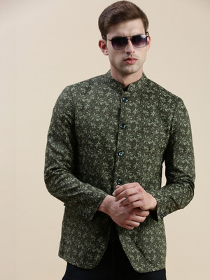 SHOWOFFFF Printed Single Breasted Casual Men Blazer(Green)