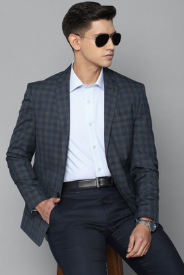 LOUIS PHILIPPE Checkered Single Breasted Formal Men Blazer(Blue)