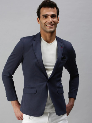 SHOWOFFFF Solid Single Breasted Casual Men Blazer(Blue)