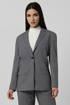 VAN HEUSEN Printed Single Breasted Formal Women Blazer(Grey)