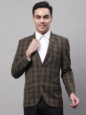 CANTABIL Checkered Single Breasted Formal Men Blazer(Green)