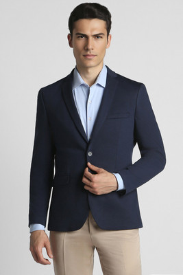 PETER ENGLAND Solid Single Breasted Formal Men Blazer(Dark Blue)