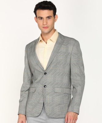 PETER ENGLAND Checkered Single Breasted Formal Men Blazer(Grey)