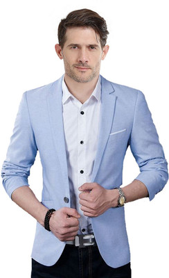 TRULYFAB Solid Single Breasted Casual Men Blazer(Light Blue)