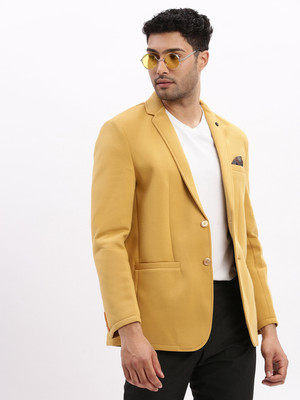 SHOWOFFFF Solid Single Breasted Casual Men Blazer(Yellow)