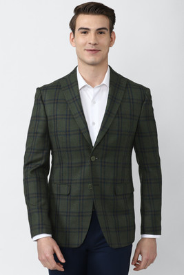 PETER ENGLAND Checkered Single Breasted Formal Men Blazer(Green)