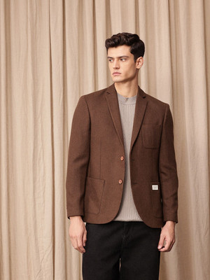 Mr Bowerbird Self Design Single Breasted Casual Men Blazer(Brown)
