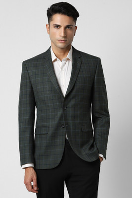 VAN HEUSEN Checkered Single Breasted Formal Men Blazer(Green)