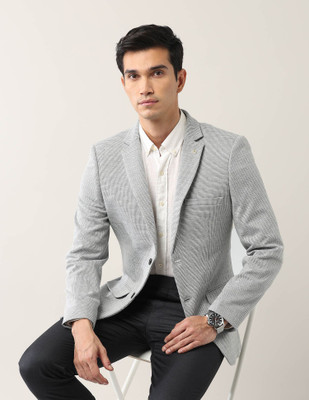AD by Arvind Self Design Single Breasted Formal Men Blazer(Grey)