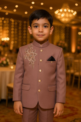 ARADHYA ESSENCE Embroidered Mandarin Party, Wedding, Festive & Wedding Boys Blazer(Maroon)