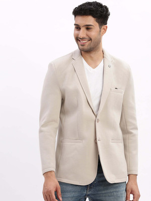SHOWOFFFF Solid Single Breasted Formal Men Blazer(Beige)