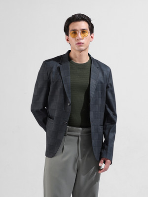 The Indian Garage Co. Checkered Single Breasted Formal Men Blazer(Grey)