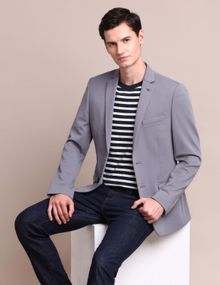 ARROW Solid Single Breasted Casual Men Blazer(Grey)