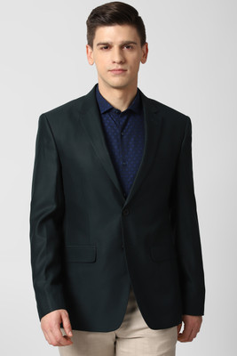 PETER ENGLAND Solid Single Breasted Formal Men Blazer(Dark Green)