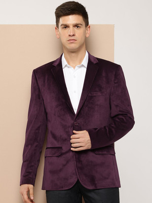 INVICTUS Solid Single Breasted Party Men Blazer(Purple)