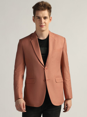 TAHVO Solid Single Breasted Formal Men Blazer(Orange)
