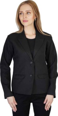 The future IND Solid Single Breasted Casual Women Blazer(Black)