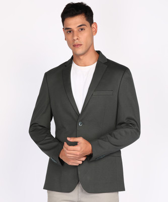 PARK AVENUE Solid Single Breasted Formal Men Blazer(Grey)