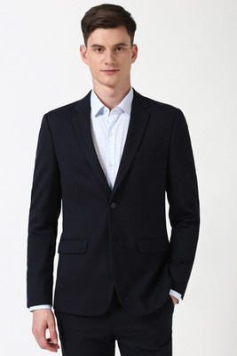 PETER ENGLAND Solid Single Breasted Formal Men Blazer(Black)