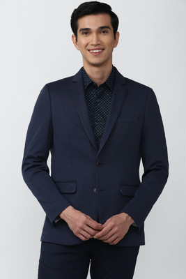 PETER ENGLAND Solid Single Breasted Formal Men Blazer(Dark Blue)