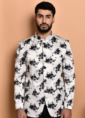 PRINT CULTR Printed Single Breasted Casual Men Blazer(White, Black)