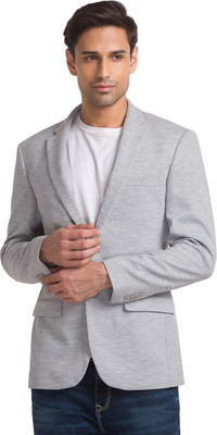 PARK AVENUE Self Design Single Breasted Formal Men Blazer(Grey)