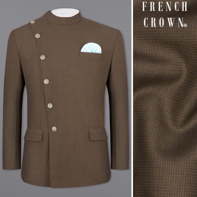 french crown Solid Bandhgala Festive & Wedding, Party Men Blazer(Brown)