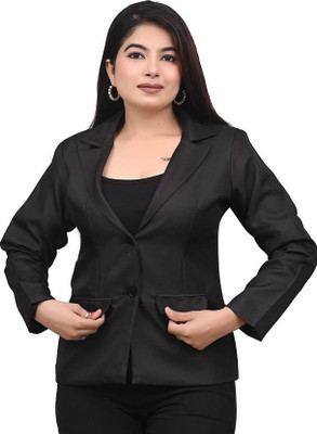 ovida Solid Single Breasted Formal Women Blazer(Black)